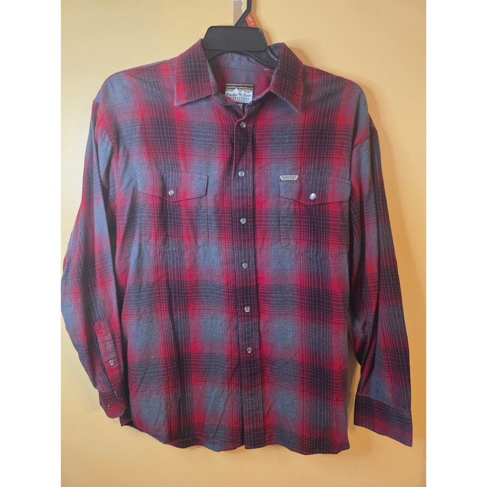 Powder River Outfitters Panhandle Slim Mens Red Plaid Pearl Snap Flannel Shirt M